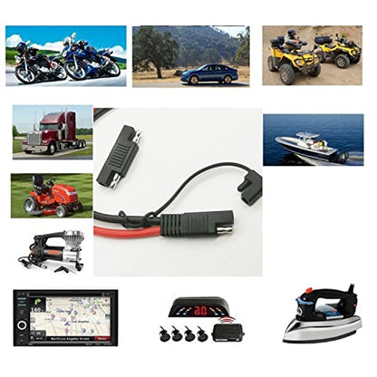 SAE Battery Charging Cable 10AWG SAE to O Ring Terminal Connectors Harness Wire, 2-Pin Quick Disconnect SAE Extension Wire for Solar Panel Motorcycle Etc with 1 SAE Polarity Reverse Connector