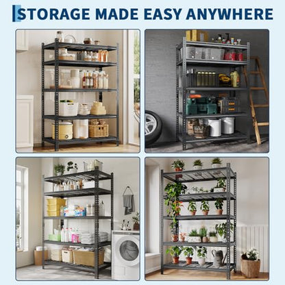 Heavy Duty Metal Storage Shelves - 5-Tier Adjustable Shelving Unit with 2500 LBS Load Capacity for Garage, Pantry, Basement, Bathroom, Laundry Room Organizer, 36" Long x 16" Wide x 72" High - size: 72" H x 36" W x 16" D