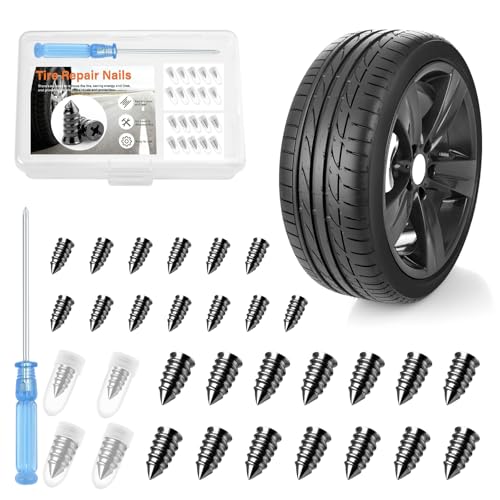 Morcheiong 60 Pcs Tire Repair Rubber Nail Kit Self-Tapping Tire Repair Screws Suitable for Motorcycles Trucks Cars Other Vacuum Tire Vehicles