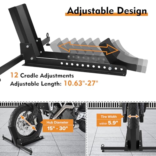 Motorcycle Front Tire Chock, Adjustable Motorcycle Wheel Chock, 1500 lbs Heavy Duty Wheel Stand for 15"-30" Wheels, Motorbike Front Chock High-Grade Steel Trailer Stand(Black) - size: 1500lbs for 15"-30" Wheels