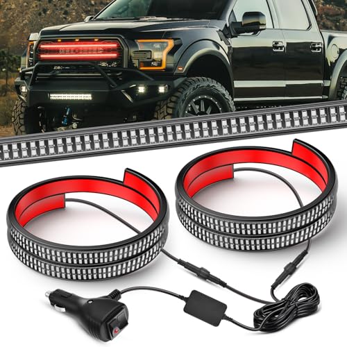 Nilight 2PCS 24 inch Truck Grille Strobe Lights Strip 384 LED Emergency Light Red Flexible Side Flashing Warning Caution Safety Waterproof Lighting Kit for Trucks Tow Plow Construction Vehicles - color: Red, size: Grille Strobe Lights