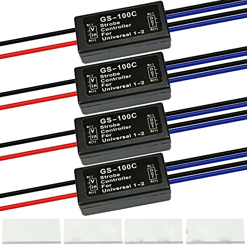 Brake Light Flash Strobe Controller Flasher Module Auto Car LED Flash Module for Motorcycles Cars Trucks Brake Lights Tail Stop Lights GS-100C 12-24V (Pack of 4) - color: GS-100C, size: 4PCS