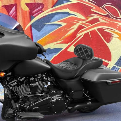 C.C. RIDER Rider Backrest Pad, Rider Sissy Bar fit for Harley Touring Road King Street Glide Road Glide Tri-Glide 2009-2023 Trike 2010-2011 CVO Custom Bikes - color: Rider Backrest Black White