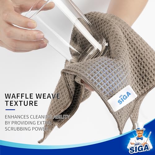 MR.SIGA Waffle Pattern Cleaning Cloths, Reusable Absorbent Microfiber Cleaning Towels, Ultra Soft Microfiber Kitchen Cleaning Rags, 6 Pack, Sandy Brown, 12.6 x 12.6 inch - color: Sandy Brown