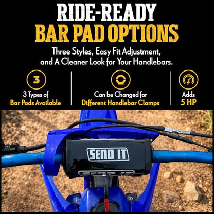 SEND IT Handlebar Pad with FREE GRIP DONUTS - Universal Fit for Dirt Bikes and ATVs Crossbar by ThrottlePak (BLACK, SQUARE) - color: Square