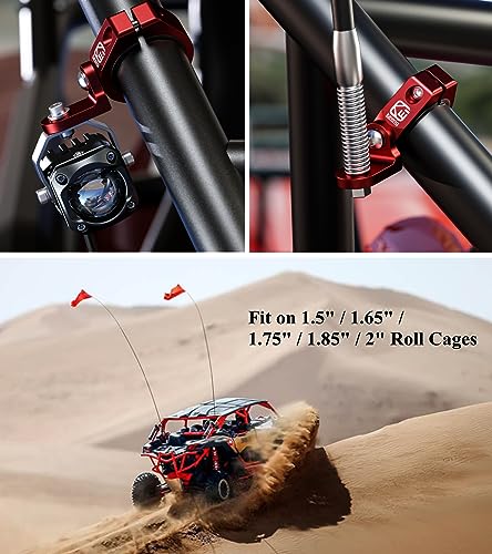 BRCOVAN 2PCS UTV Whip Light Mounts, LED Light Bar Mounting Bracket, Red | Solid Aluminum Alloy Materials, 360° Adjustable Off-Road Whip Flag Mount Fit 1.5''/1.65'' /1.75''/1.85''/2'' Roll Cage Bars