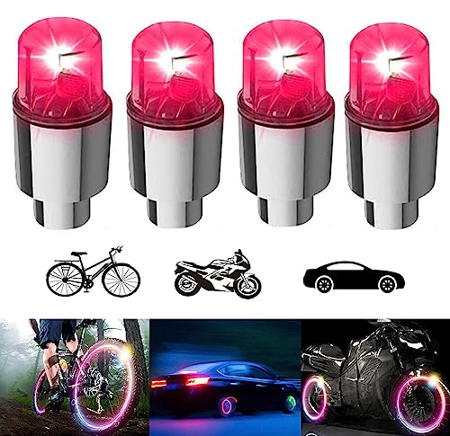 4 Pack LED Bike Wheel Lights Car Tire Valve Stems Caps Bicycle Motorcycle Waterproof Tyre Spoke Flash Light Cool Reflector Accessories for Men Women Kids (Redl) - color: Red