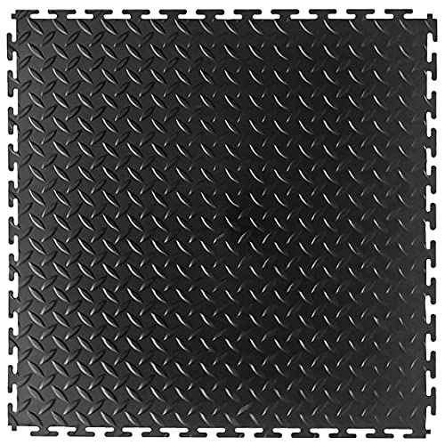 VersaTex Garage Floor 18 x 18 inch Square Rubber Diamond Plate Interlocking Floor Tiles for Home Gym, Garage Flooring, Trade Show Flooring, Basement Tiles, 24 Pack (Black) - color: Black, size: 24 Pack, style: Diamond Plate
