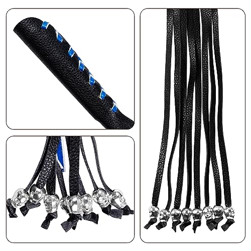 Motorcycle Lever Cover PU Leather Fringed Brake Clutch Covers Universal Grip Tassels Motorcycle Handlebar Covers with Skull Beads - color: Black with Blue Strap