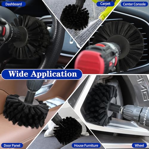 Soft Bristle Leather Brush for Drill, for Leather, Car Interior, Car Wheel, Upholstery, Furniture, Carpet - color: Black Soft Bristles (Nylon)
