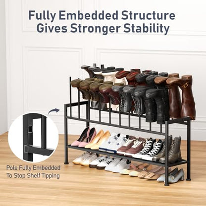 DIMJ Boot Rack 3-Tier - Black Metal Boot Storage Rack for Tall Boots Organizer Tall Boots, Shoe Rack for Boots, Sneakers, High-Heel, Entryway, Fit for 10 Pairs, Black - size: 3-Tier 10 Pair