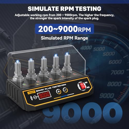 AUTOOL Spark Plug Tester Automotive Engine Ignition Coil Tester 200-9000rpm Adjustable Working Frequency, Five Holes Spark Plug Gap Tool with Protective Cover Adjustable Height - size: SPT360
