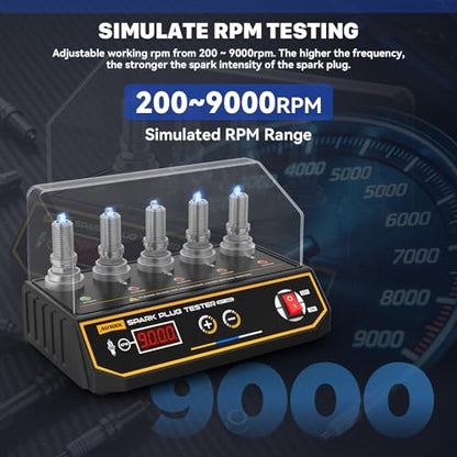 AUTOOL Spark Plug Tester Automotive Engine Ignition Coil Tester 200-9000rpm Adjustable Working Frequency, Five Holes Spark Plug Gap Tool with Protective Cover Adjustable Height - size: SPT360