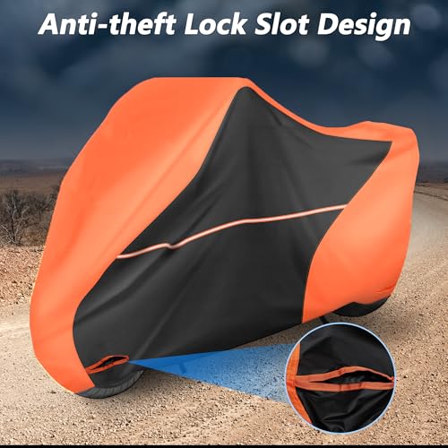 X AUTOHAUX 245cm/96" Motorcycle Cover Waterproof for Harley-Davidson Street Glide/Fat Boy 114 Heavy Fabric Outdoor Sun UV Rain Dust All Weather Protection Motorbike Cover Orange - size: 245*105*125cm/96*41*49inch