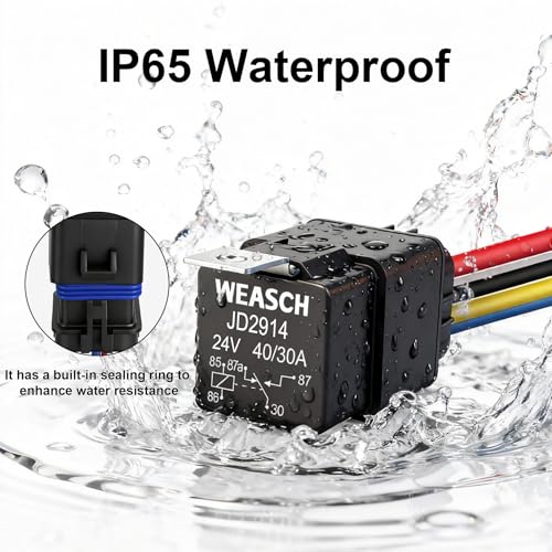 Waterproof Relay Kit, 24V 40A, 5 Pin SPDT, Heavy Duty 14 AWG Tinned Copper Wires Automotive Relay and Harness Set for Automotive Car Marine Boat (1) - size: 24V 5Pin