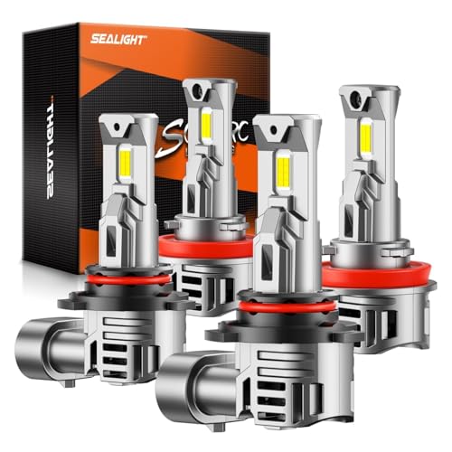 SEALIGHT 9005 H11 LED Bulbs Combo, 80000LM 10X Super Bright 6500K White, HB3 H8/H9/H16 Fog Headlight, 1:1 Real Size Plug-N-Play Pack of 4 - size: H11+9005