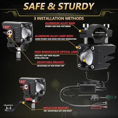 MONDEVIEW LED Motorcycle Auxiliary Light Kit, 5 Modes, Spot Driving Lights, Compatible with Tractor Truck ATV UTV SUV Boat, Yellow white - color: Yellow white