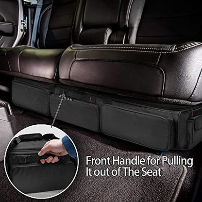 samdew Underseat Storage Bag Fit for SuperCrew Cab, Truck Under Seat Organizer with 4 Detachable Inner Dividers & Anti-slip Bottom for Full Size Trucks, Black