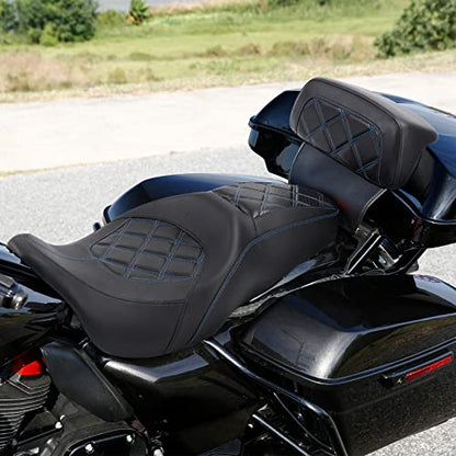 C.C. RIDER Passenger Backrest Pad - Sport Motorcycle Seat fit for Harley Davidson Touring Road King Street Glide Road Glide Tri-Glide 2014-2024 - color: Chopped Tour-Trunk Backrest Pad Black Blue
