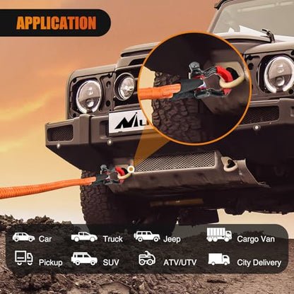 Nilight Kinetic Recovery Tow Rope Kit with 3/4" Anti-Theft D-Ring Shackles 1" x 30ft Heavy Duty Offroad Tow Rope Snatch Strap Towing Strap kit 48,000LBS for UTV ATV SUV Truck Car Jeep Tractor - color: 1in x 30ft Rope+2Pcs Anti-Theft D-Ring Shackles