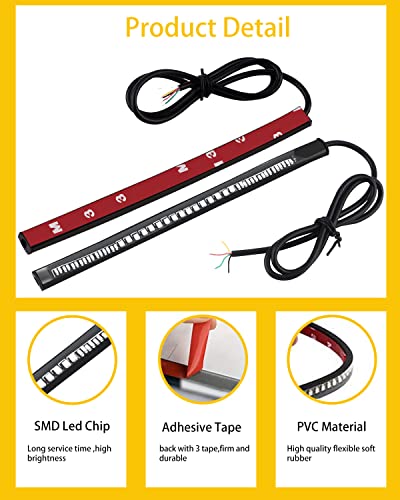 YONGMING Led Brake Light Strip Tail Stop Turn Signal Flexible Led Light for Motorcycle Bike Red and Yellow Pack of 2