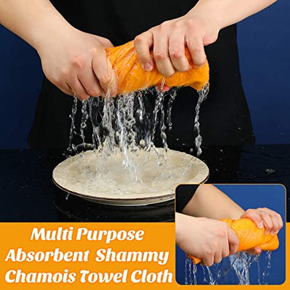 10 Pack 20" x 27" Shammy Cloths Absorbent Chamois Towel for Car Drying German Shammy Cloth Bulk Machine Washable Reusable Multi Purpose Orange Towels Anti Scratch for Home Car Pet Wash