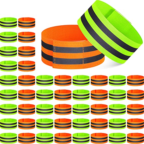 100 Pcs Reflective Arm Bands for Night Walking Reflector Bands Wrist Arm Ankle Leg High Visibility Reflective Gear Safety Reflector Tape Straps for Cycling and Running - color: Green, Orange