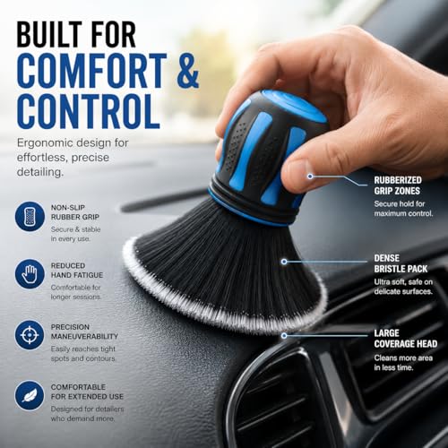 Hi-Tech Ultra Soft Detailing Brush – Scratch-Free Interior & Exterior Cleaning Tool with Gentle Bristles – Ergonomic Rubber Grip for Dashboards, Screens, Trim, Emblems & Auto Detailing