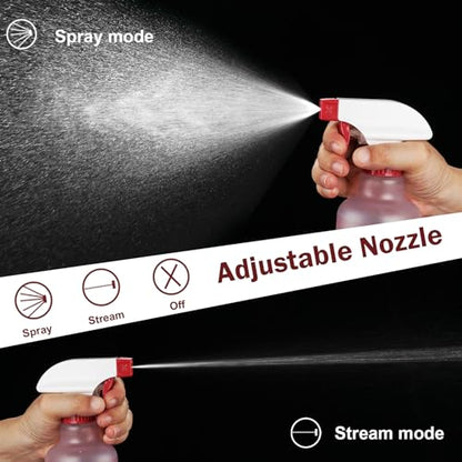 Plastic Spray Bottles 12oz 2 Pack Adjustable Mist/Stream Spraying Heavy Duty Square Water Spray Bottles for Hair, Cleaning Solutions, Plants, Essential Oils (Red) - color: Red
