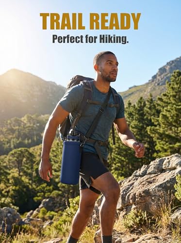 RICHEN Neoprene Water Bottle Carrier Bag with Adjustable Shoulder Strap,Insulated Water Bottle Cover for Stainless Steel/Glass/Plastic Bottles - color: Navy Blue, size: 750ml