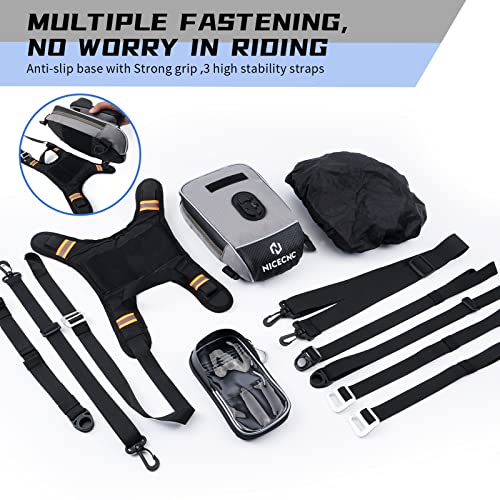 NICECNC Motorcycle Gas Tank Bag, Detachable Anti-slip Base Portable, 5 Reinforced Straps, Motorcycle Leg Waist Bag Storage Bag Universal for Men Women Cycling Hiking Running Adventure Dual Sport
