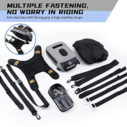 NICECNC Motorcycle Gas Tank Bag, Detachable Anti-slip Base Portable, 5 Reinforced Straps, Motorcycle Leg Waist Bag Storage Bag Universal for Men Women Cycling Hiking Running Adventure Dual Sport