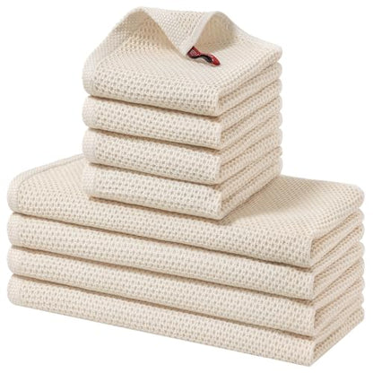 Homaxy 100% Cotton Kitchen Towels and Dishcloths Set, 12 x 12 Inches and 13 x 28 Inches, Set of 8 Bulk Kitchen Towels Set, Ultra Soft Absorbent Dish Cloths for Washing Dishes, Beige - color: Beige, style: 8-Piece Set