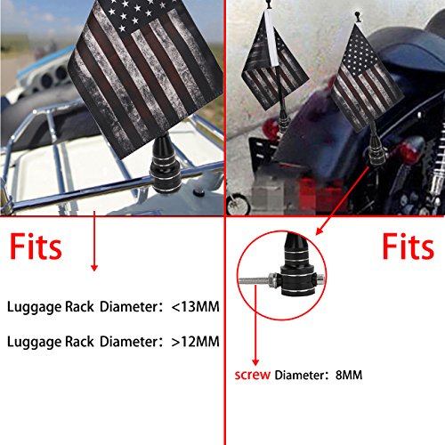 Motorcycle Flagpole Mount with Pirate Safety Flag for Harley Honda Goldwing CB VTX CBR Yamaha - Fits 1/2" Round Luggage Rack - color: Pirate Safety Flag