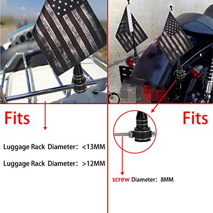 Motorcycle Flagpole Mount with Pirate Safety Flag for Harley Honda Goldwing CB VTX CBR Yamaha - Fits 1/2" Round Luggage Rack - color: Pirate Safety Flag
