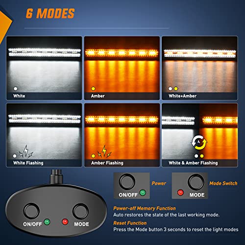 Nilight 20Inch 420W LED Light Bar 2PCS 4Inch 60W Light Pods Amber White Strobe 6 Modes Memory Function Reset Function Off Road Truck with 16AWG Wiring Harness Kit-3 Lead - color: Amber&White - 20Inch Light Bar + 2Pcs 4Inch Pods + Wiring Harness + 6 Modes