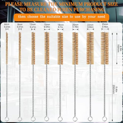 16pcs Brass Wire Brush Set Tube Cleaning Brush 12" Round Brushes Kit Bore Brush Metal Bristle Cleaning for Pipe, Tube, Auto Parts, Engine 2 Set for (6mm/8mm/12mm/15mm/18mm/20mm/22mm/25mm) - size: 16