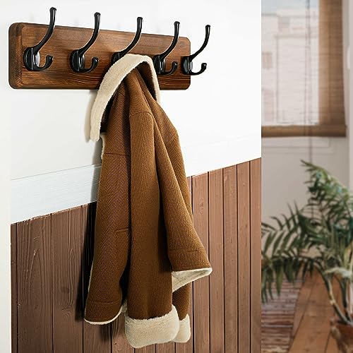 WEBI Coat Rack Wall Mount,Coat Hooks Wall Mounted,16" Hole to Hole,Coat Hanger Wall,Hook Rack Rail,5 Hooks for Hanging Jacket,Clothes,Hats,Rustic Brown - color: Brown Wood/Black Hook, size: 17.3 Inch-5 Hooks