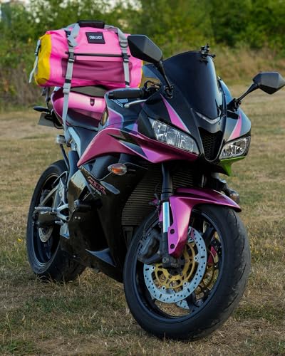 IRON JIA'S Motorcycle Dry Bag - Waterproof Duffle & Luggage Tail Bag Saddle Bags with Roll Top Closure, Shoulder Straps, Inner Pocket and Mesh Pocket (Pink, 50L) - color: Pink, size: 50L
