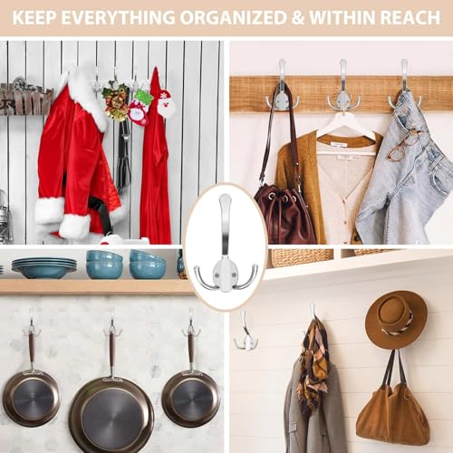 Homanu 10 Pack Coat Hooks Heavy Duty, Metal Three Prongs Large Coat Hooks Wall Mounted with 20 Screws, No Rust Silver Rustic Wall Hooks for Hanging Towel, Coat, Scarf, Bag, Hat, Cup, Key - color: 10 Pcs Silver