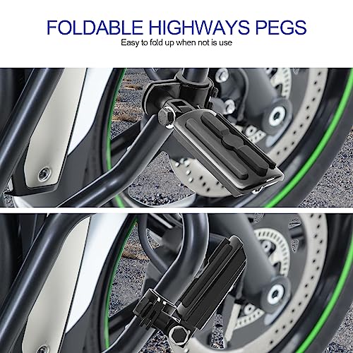 Motorcycle Highway Pegs, Crash Bar Foot Pegs for Harley Touring Electra Street Glide Road King Sportster, Kawasaki, 1"(25mm), 1 1/4"(32mm), 1 1/3"(34mm) Engine Guard Footrest, 1 Pair - color: Slotted Style - All Black