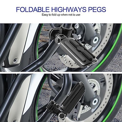Motorcycle Highway Pegs, Crash Bar Foot Pegs for Harley Touring Electra Street Glide Road King Sportster, Kawasaki, 1"(25mm), 1 1/4"(32mm), 1 1/3"(34mm) Engine Guard Footrest, 1 Pair - color: Slotted Style - All Black