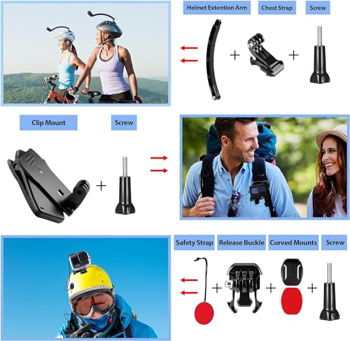 HONGDAK Action Camera Accessories Kit for GoPro Hero 13 12 11 10 9 Black, Waterproof Housing+Silicone Case+ Adjustable Arm+Head Chest Wrist Strap+Bike Mount+Suction Cup+Floating Grip Bundle Set 63in1 - color: 63 in 1