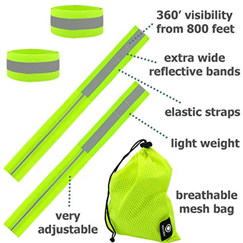 Reflective Bands for Night Walking Reflective Arm Bands for Runners Reflective Wristbands Reflective Ankle Bands Cycling Reflective Running Gear Bike Pant Leg Strap Bicycle Pants Clips - color: Green - 4 Bands