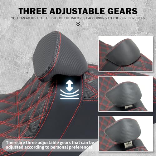 One-Piece Driver Passenger Seat Motorcycle 2-up Seat With Driver Backrest Cushion Pad Fit for Harley Touring Electra Glide Road King Road Glide Street Glide 2009-2023 (Red Stitching) - color: Red Stitching w/Driver Backrest