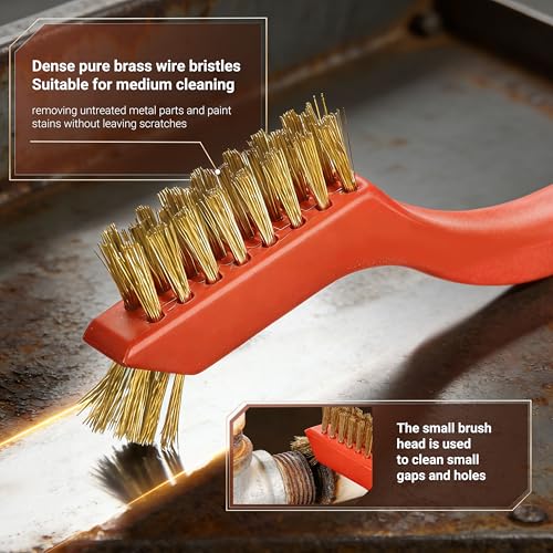 12 Pieces Brass Brush Set, Brass bristles for Cleaning Welding Slag and Rust,Scratch Brush with Mini Head & Hanging Hole for Everyday Cleaning - color: Brass