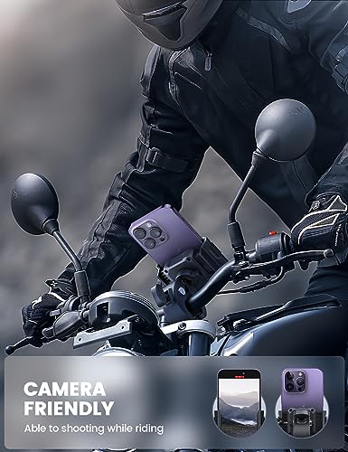 Lamicall Motorcycle Phone Mount Holder - [Camera Friendly] [1s Lock] Bike Phone Holder Handlebar Clamp, Bicycle Scooter Phone Clip, Gifts for iPhone 17, 16, 15 Pro Max, Galaxy S25 Ultra, 4.7-7" Phones - color: Black