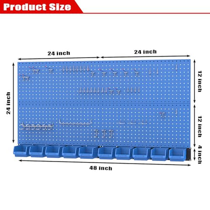 Ultrawall Pegboard Wall Organizer, Blue Metal Peg board Panels, Garage Storage System with Hooks and Storage Bins, 59pcs - color: Blue