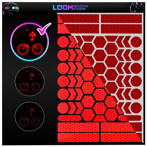 LOOM Reflective Stickers | 67pc Brilliant Red | Reflective Stickers for Helmet, Bike, Motorcycle, Hard Hat | Waterproof Reflectors for Car, Trailer | Bike Reflectors for Night Riding - color: Brilliant-red