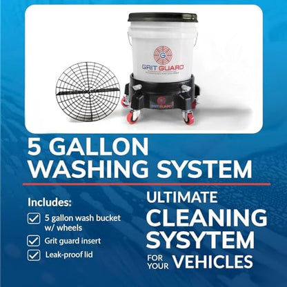 Grit Guard 5 Gallon Washing System | Includes 5 Gallon Bucket, Grit Guard, Bucket Dolly, and Gamma Seal Lid | for Car Wash and Detailing | Red - Made in the USA - color: Red